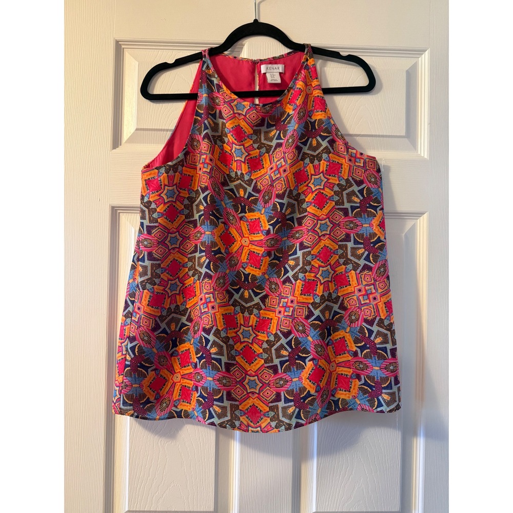 Kenar Womens Geometric Kaleidoscope Print Halter Top Pink Orange Blue Size M